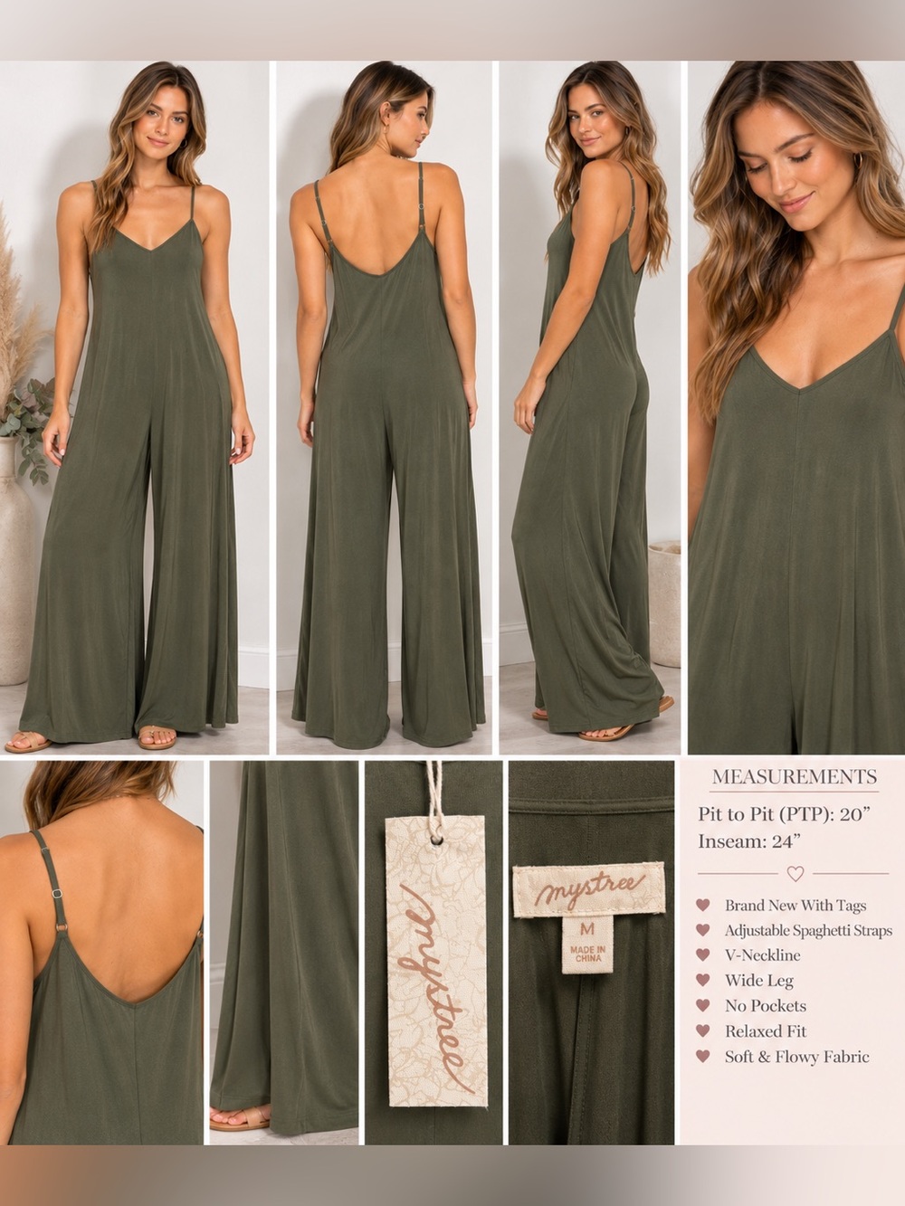 Mystree Olive Green Modal Blend Wide Leg Jumpsuit NWT Size M